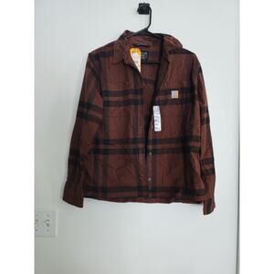 Carhartt Women’s Plaid Flannel Shirt Jacket Brown Black XS Loose Fit
